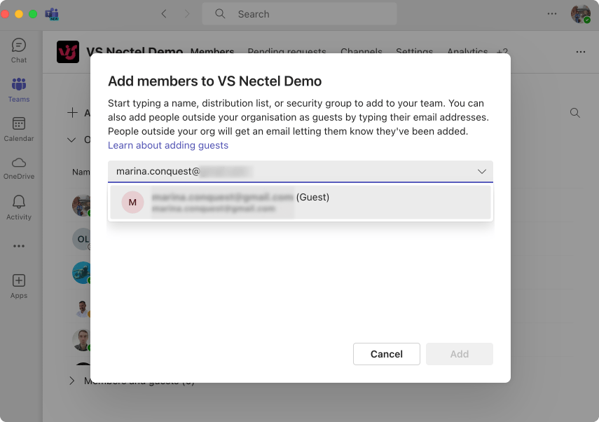 Inviting a guest with their email address.