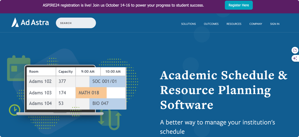 Academic schedule planning software interface showing room scheduling with course assignments and time slots.