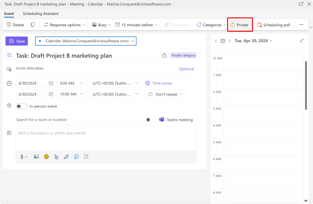 Making an existing event private.