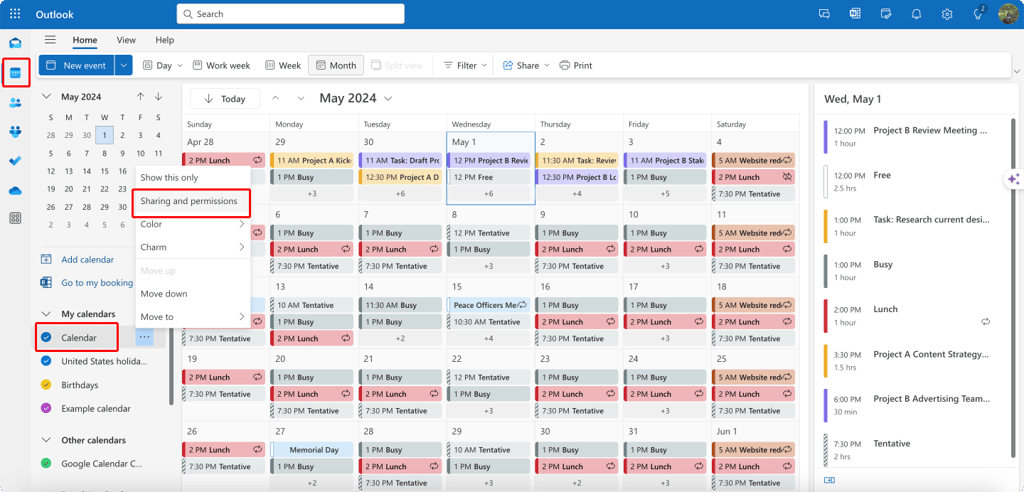 Navigating to your calendar and its privacy settings.