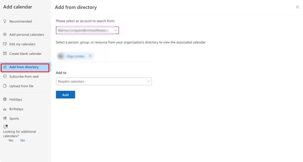 Adding a calendar from directory.
