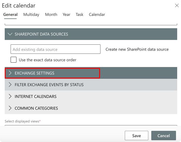 Exchange settings.