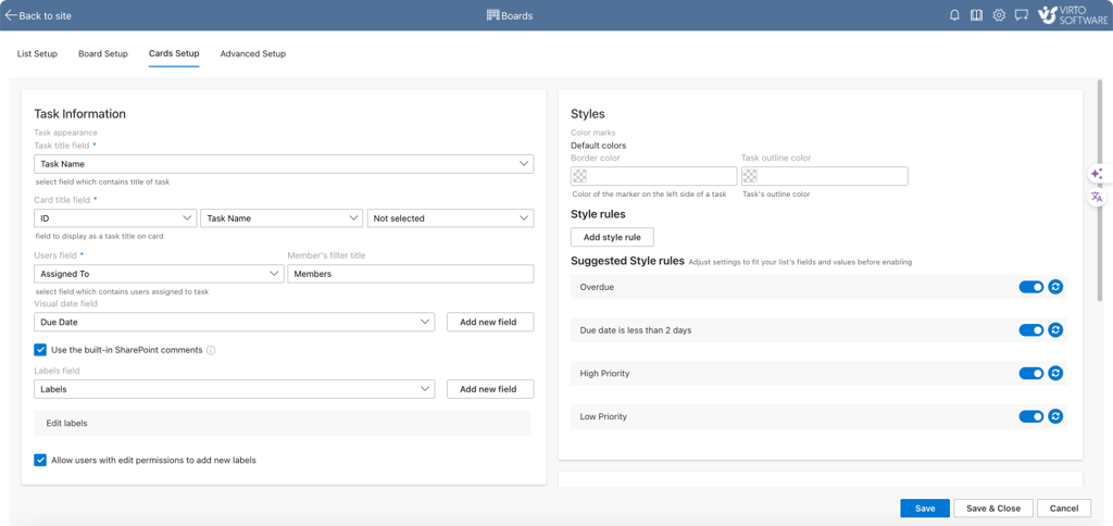 Card Setup overview.