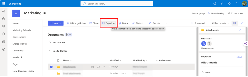 Navigating to the “Copy link” button.