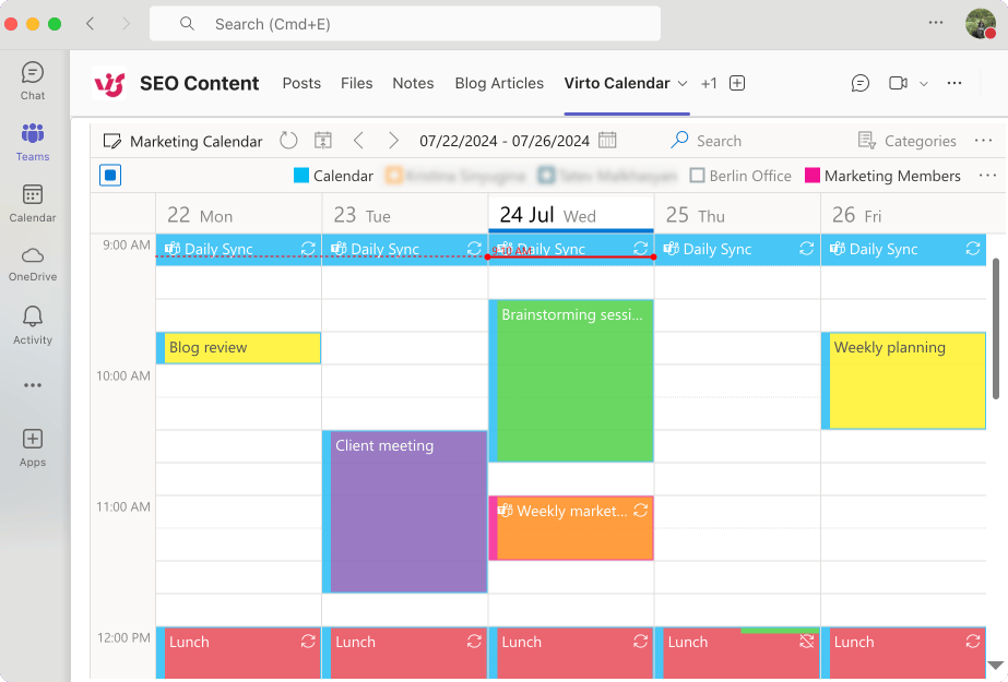 Virto Calendar within the Microsoft Teams as a separate tab.