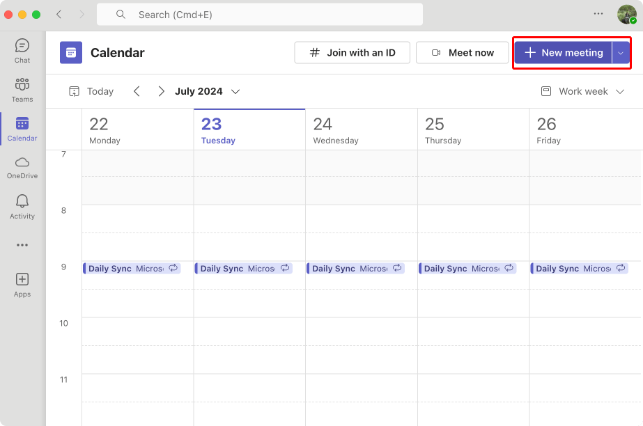 Click on “New meeting” to schedule your next virtual meeting.