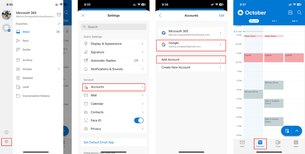Pic. 11. Adding your Gmail calendar in Outlook for mobile.