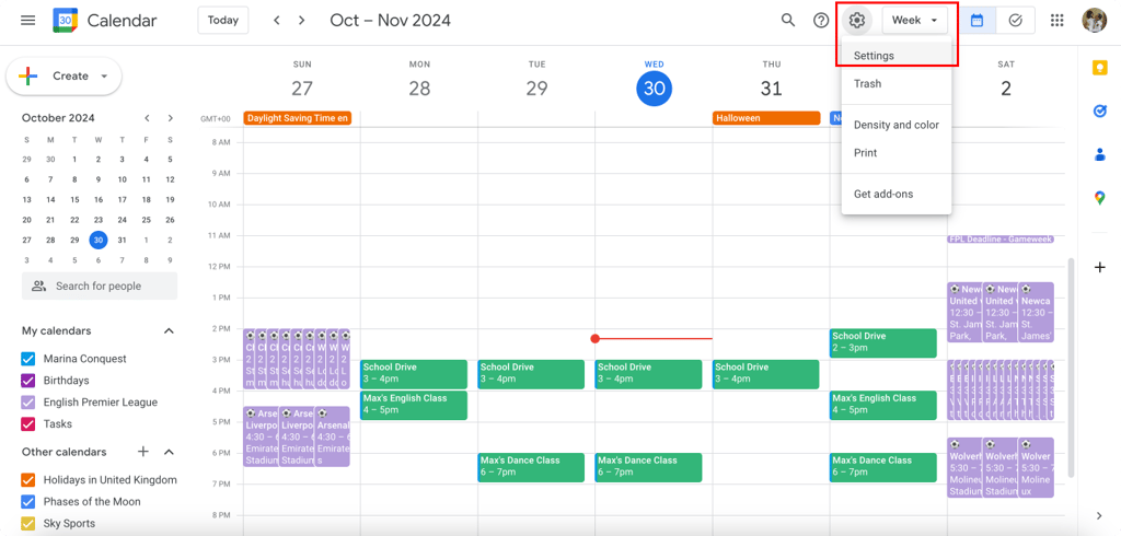 Pic. 1. Navigating to Google calendar settings.