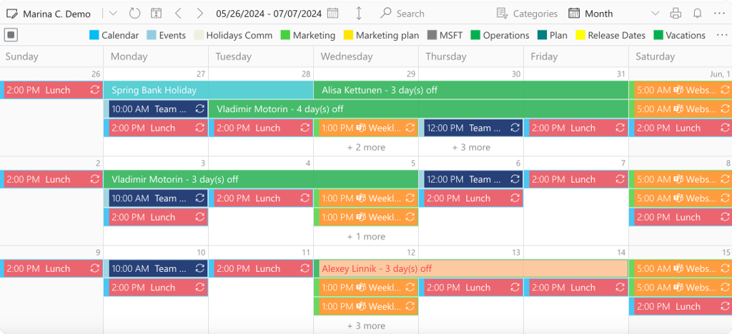 Virto Calendar example view.