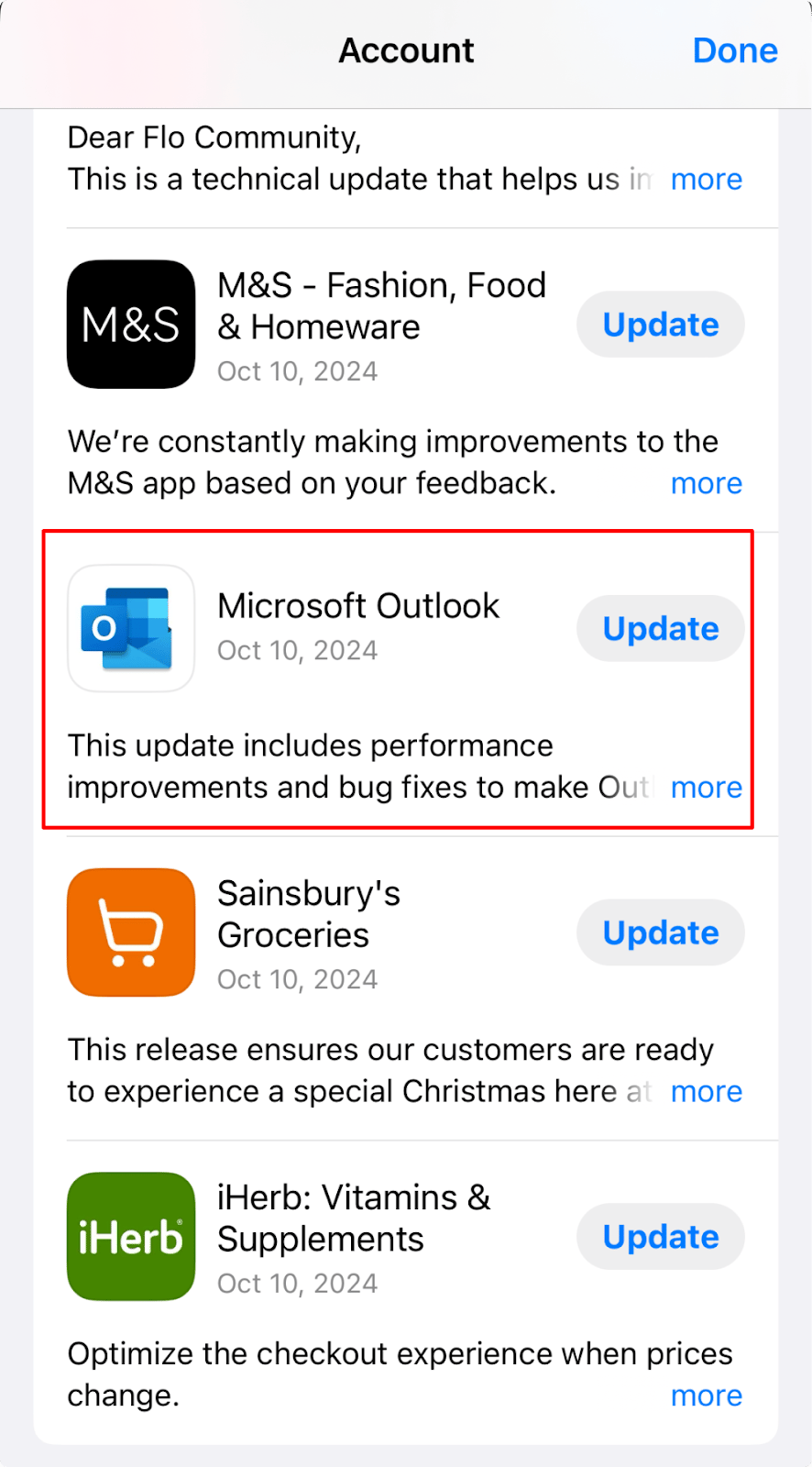 Checking for updates on iOS.