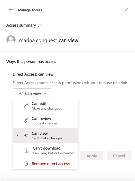 Pic. 14. Reviewing permissions of the external user’s access to your file.