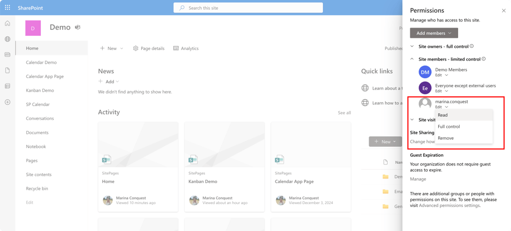 Pic. 4. Navigating to the added user permissions.