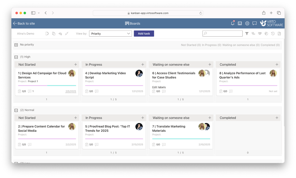 Pic. 9. Example Virto Kanban Board.