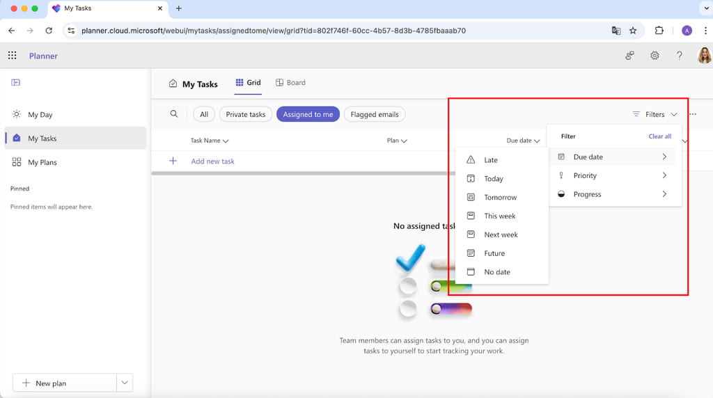 Pic. 5. Example of tasks filters in Microsoft Planner 2024.