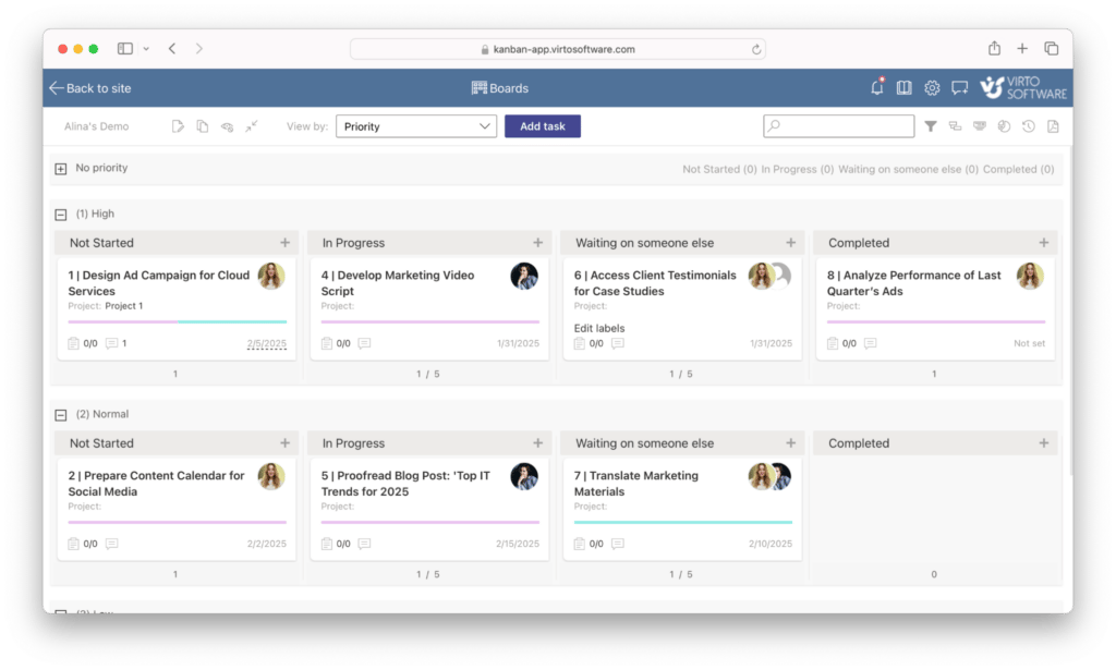 Example Virto Kanban Board