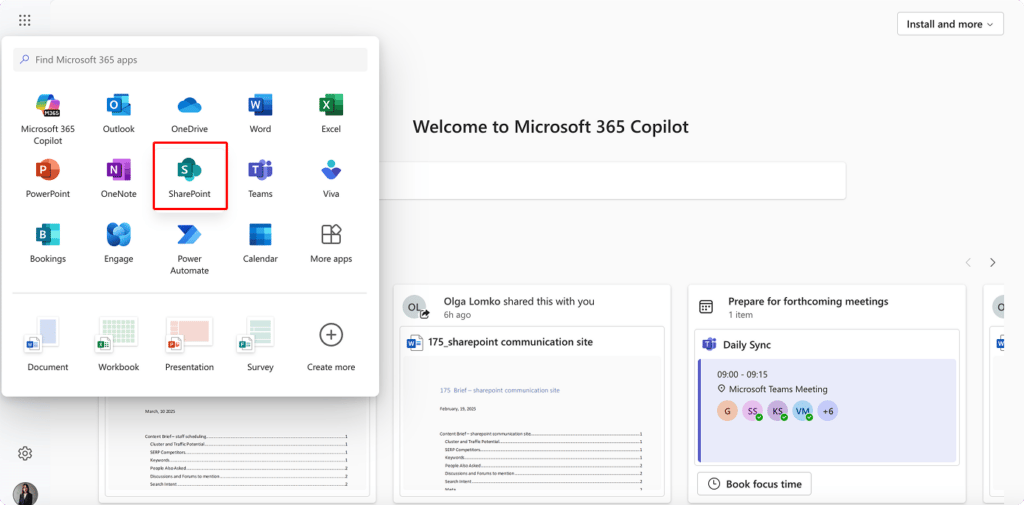 Locating SharePoint on the M365 app launcher