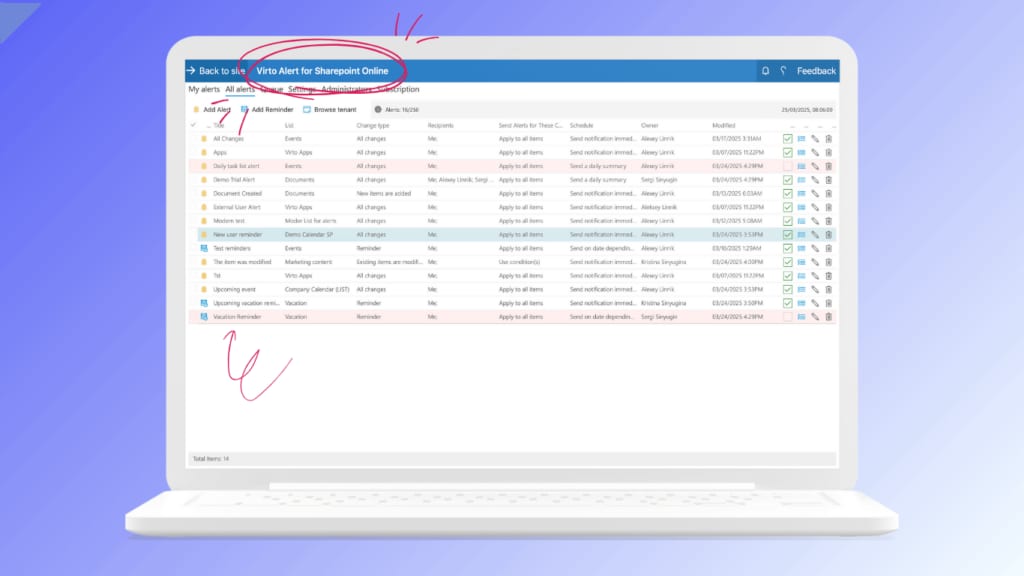 Virto Alerts & Reminders