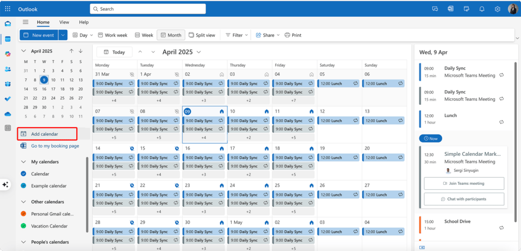 Adding a calendar in Outlook