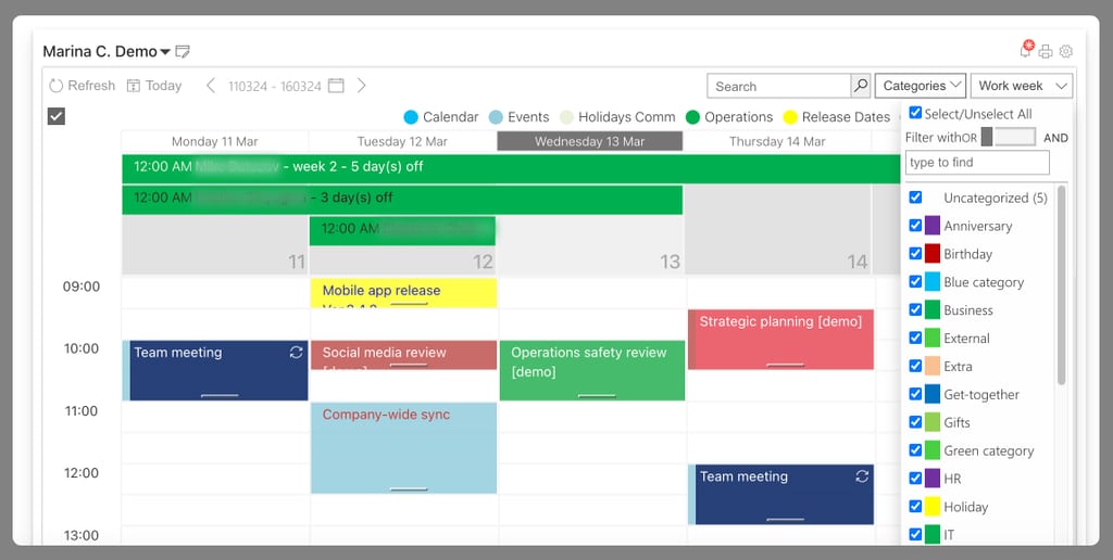 Pic. 27. Sample categories in Virto Calendar.