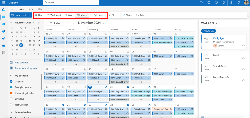 Pic. 11. Navigating to different calendar views in OWA.