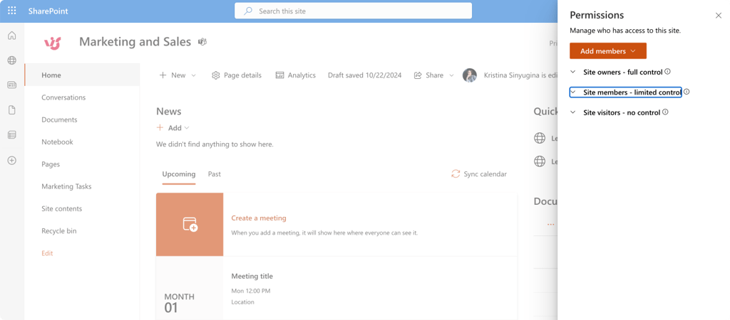 Pic. 17. Checking and adjusting permissions for your site.