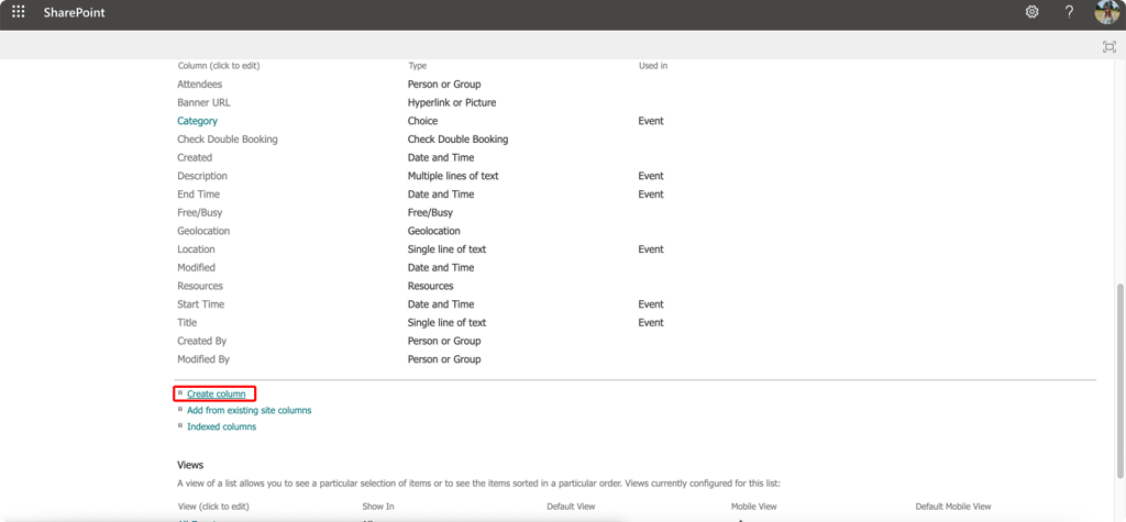 Pic. 11. Navigating to the “Create column” in “List Settings”.