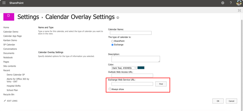 Pic. 9. Adding an Exchange Web Service URL.