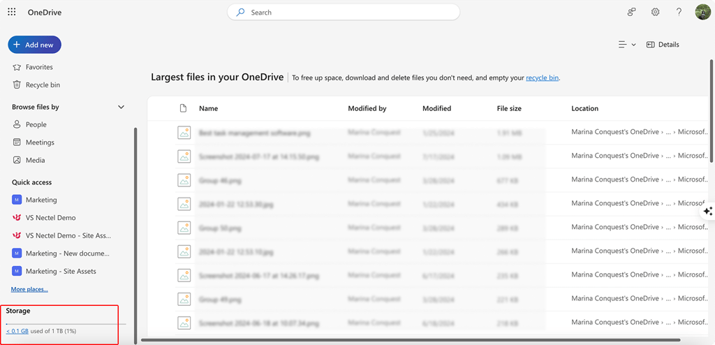 Pic. 12. Checking available storage in OneDrive.