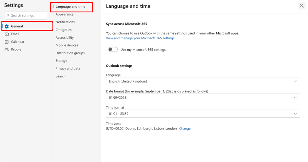 Pic. 19. Setting up time zone settings in OWA.
