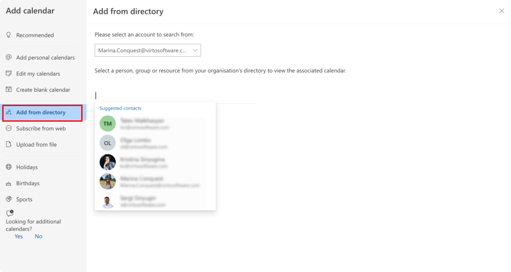 Pic. 21. Adding people from directory in OWA.