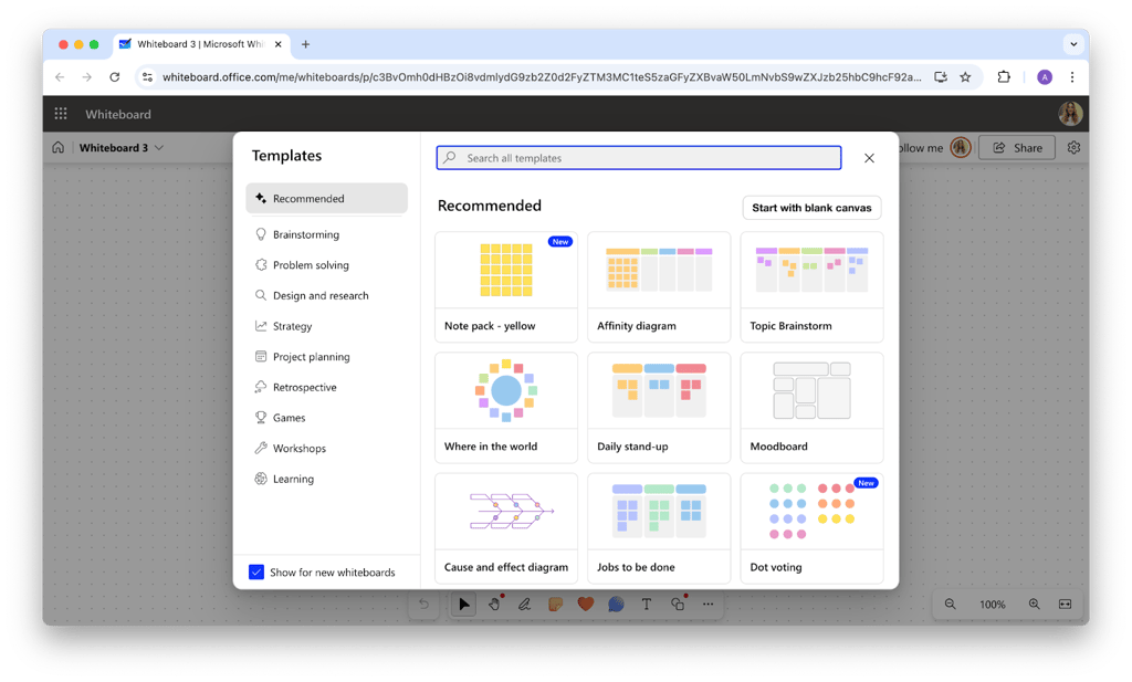 Pic 6. Copilot templates for Microsoft Whiteboard