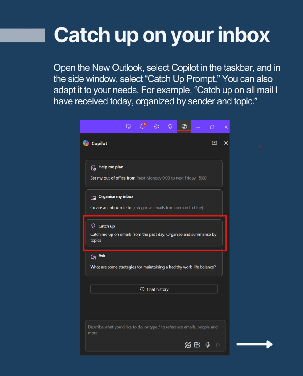 Pic. 4. Steps to take for inbox management with Copilot for SharePoint. Source: LinkedIn post.