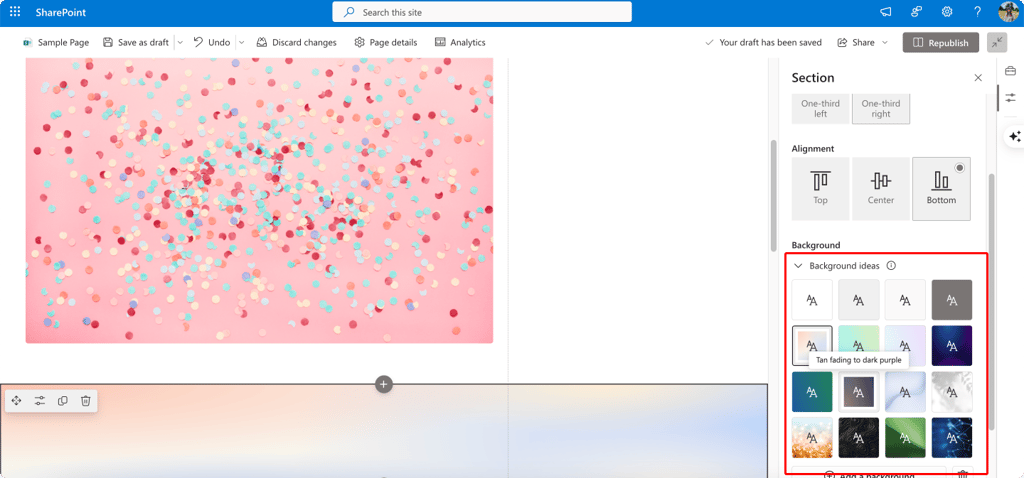 Pic. 11. Customizing your page with background colours.