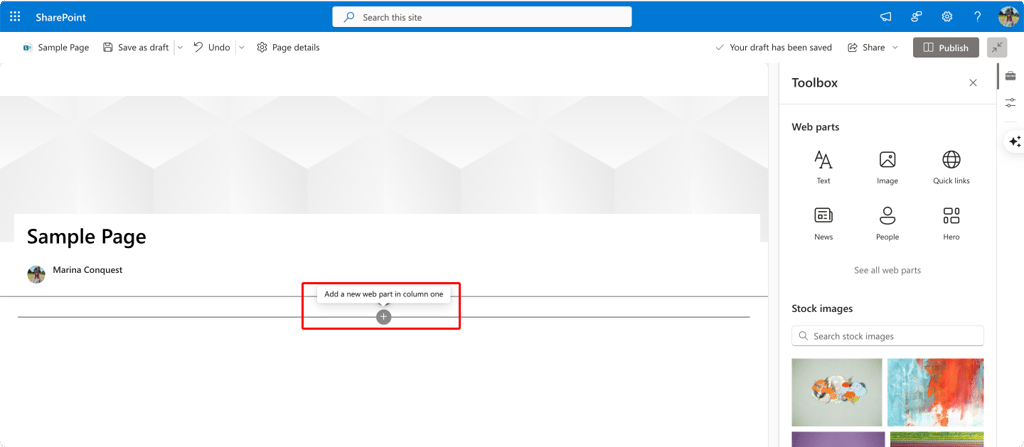 Pic. 5. Adding a web part to your page.