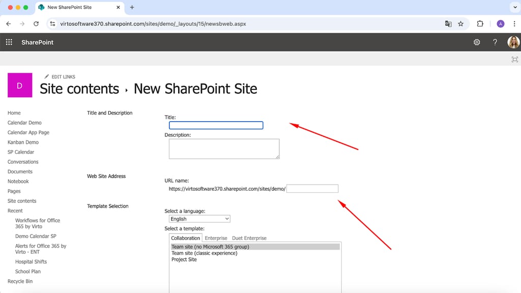 Pic 3. Configuring the new subsite.