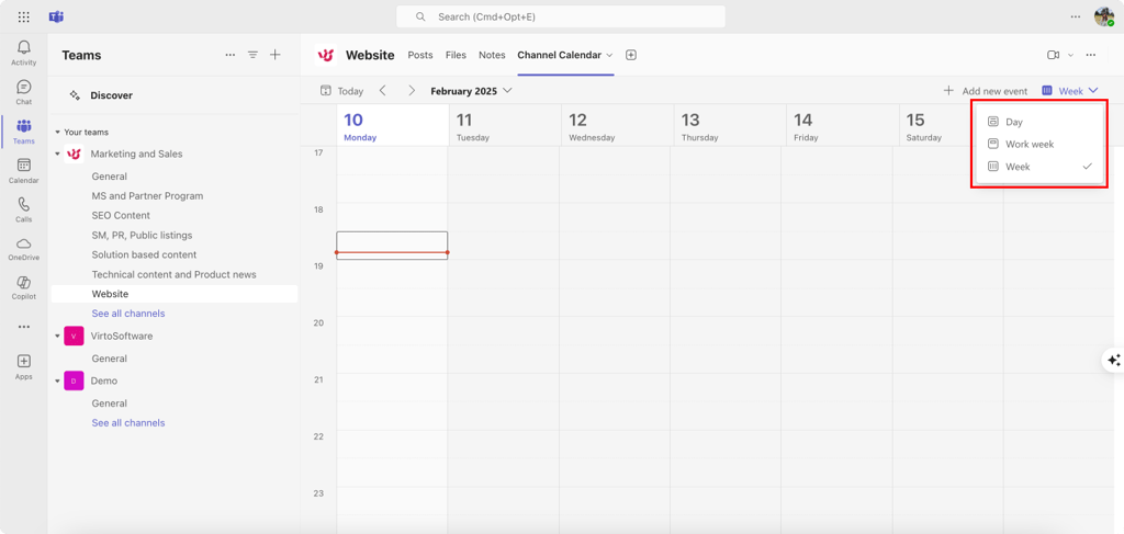 Pic. 5. Checking available views in a Channel Calendar.