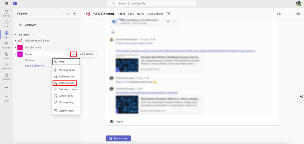Pic. 1. Adding a channel to your team.