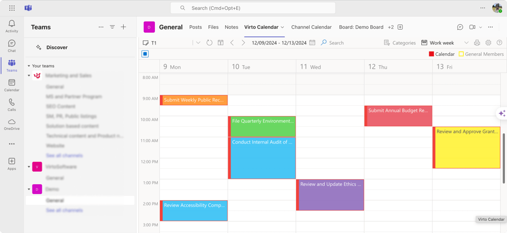 Pic. 6. Viewing Virto Calendar within Teams channel.