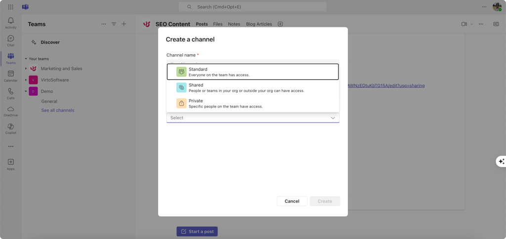 Pic. 2. Choosing a type of channel.