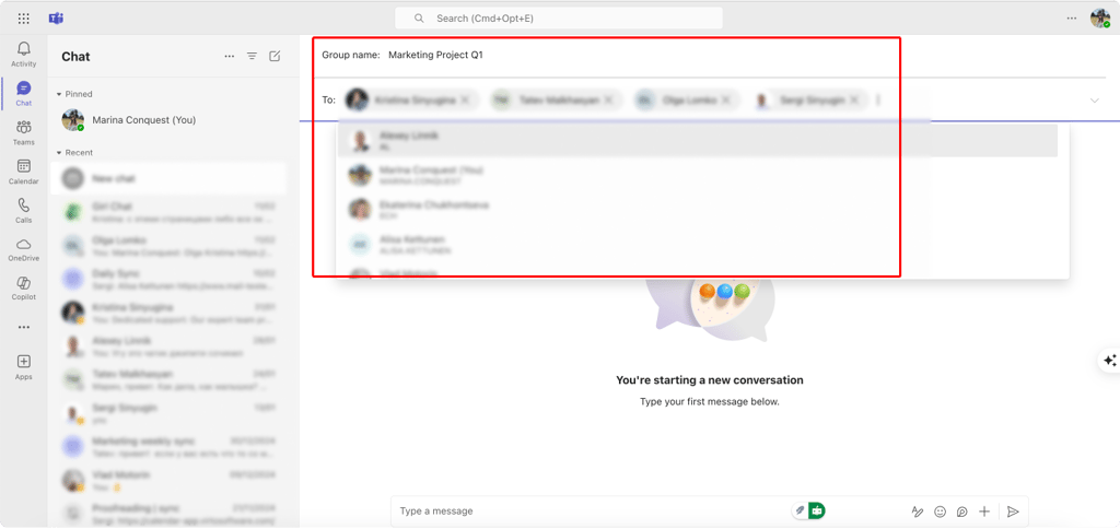 Pic. 3. Creating a group chat.