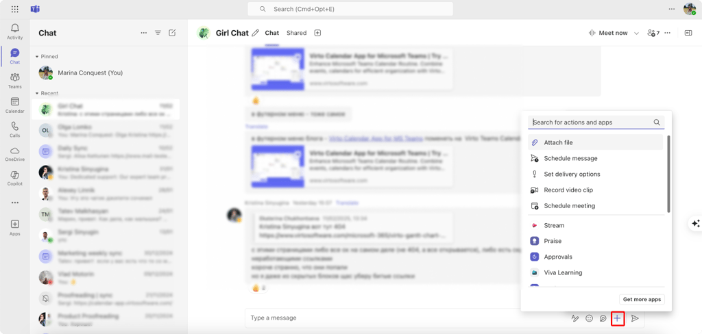 Pic. 6. Attaching a file to your chat message.