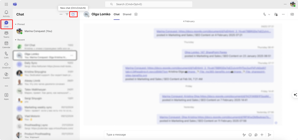 Pic.1 . Navigating to the “Chat” section and starting a new conversation.