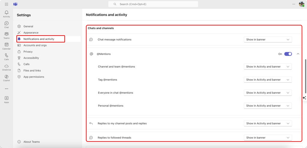 Pic. 5. Navigating to the Notifications section in the Teams settings menu.