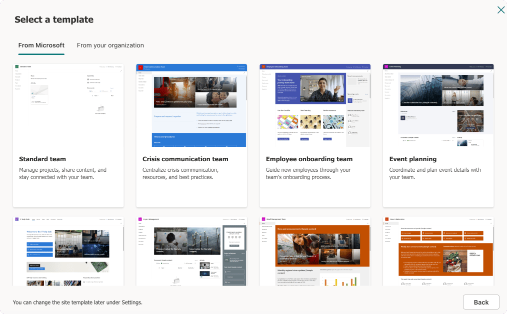 Pic. 1. Team Site templates.
