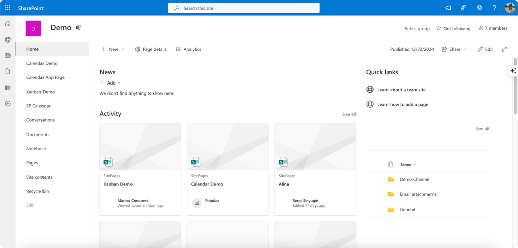 Pic. 2. Example Team Site.