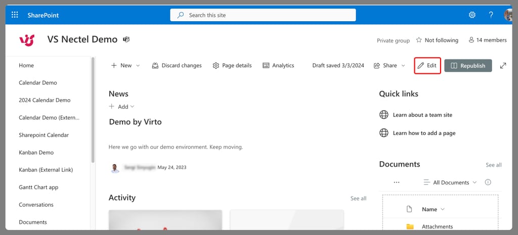 edit sharepoint site
