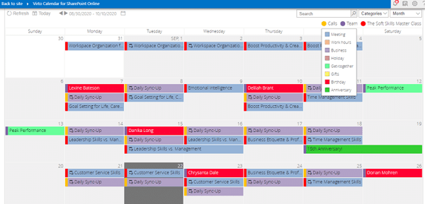 Virto Calendar Online — Unify Categories for Multiple Data Sources
